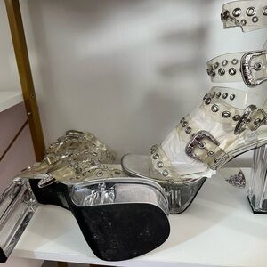 Women's Clear Platform Heels with Silver Accents 5” inches height size 11M